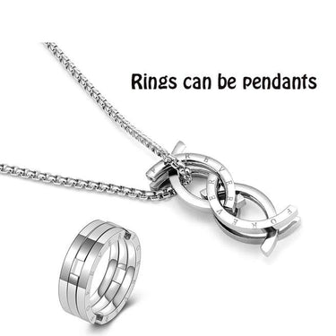 Unique Stainless Steel 'FOREVER' Kissing Fish TRANSFORMING RING to NECKLACE - Steel Chain included